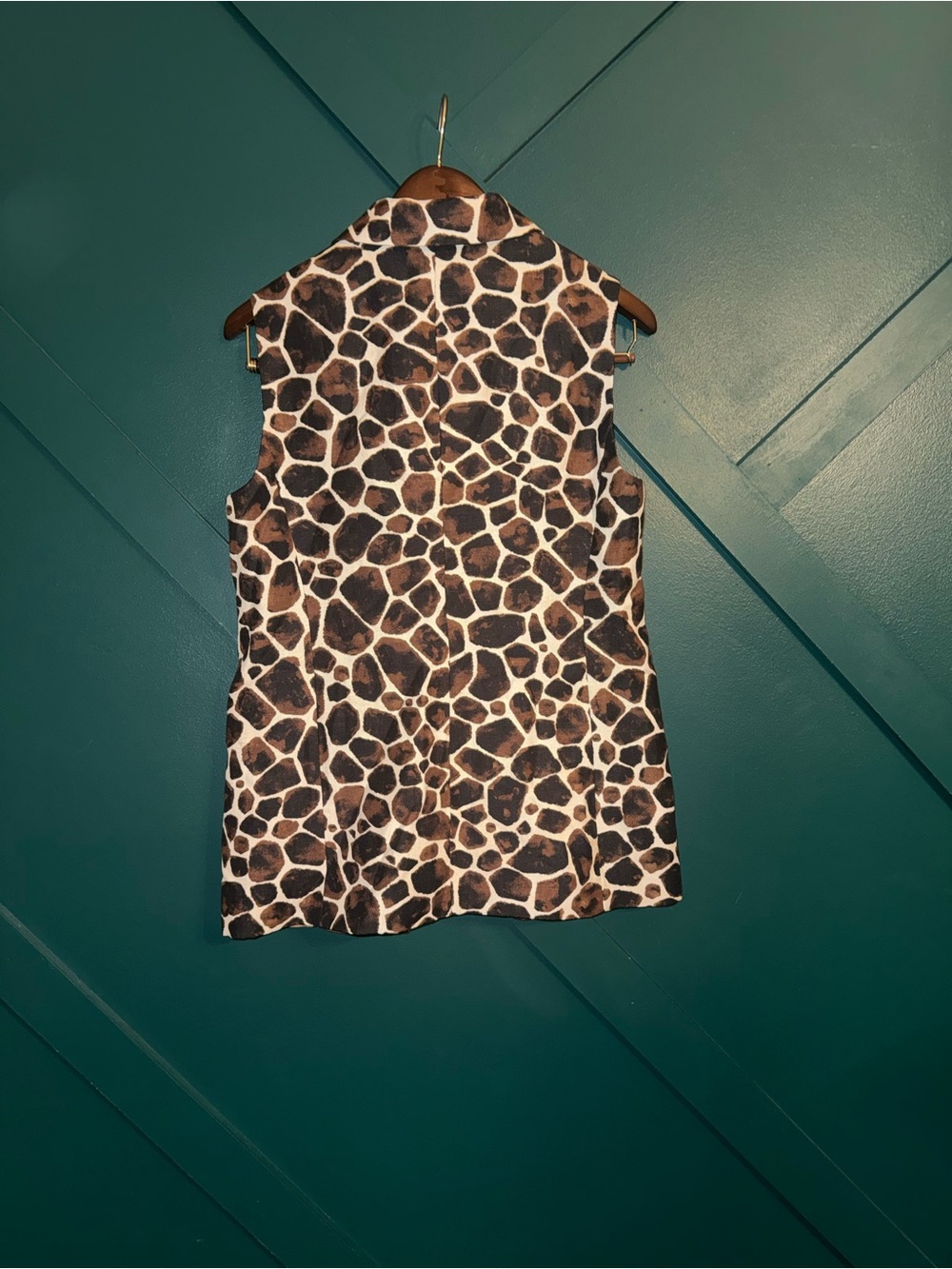NWT Calvin Klein Brown Black Cream Giraffe-Print Sleeveless Blazer Linen Blend - Picture 2 of 6